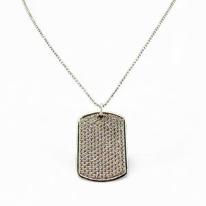 925 Sterling Silver CZ Dog Tag Necklace Made in Turkey Ball Chain Unisex Pendant